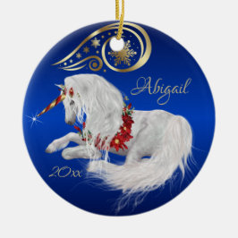 Ornamento De Cerâmica Belíssima Fantasia de Natal Unicórnio Joy Blue