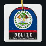 Ornamento De Cerâmica Belize Flag Emblem Distress Vintage<br><div class="desc">Belize o emblema angustiado com a bandeira e o casaco de armas.</div>