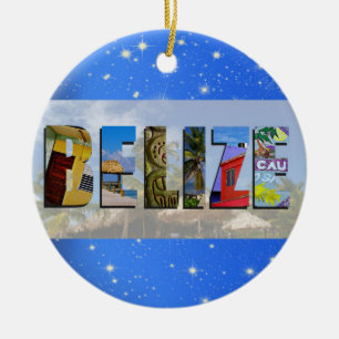 Ornamento De Cerâmica Belize Viagem Fotos do Natal Azul na Praia Tropica