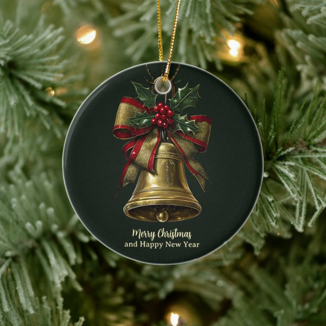 Ornamento De Cerâmica Bell Dourado Elegante de Natal com Arco Festivo Ho (Árvore)