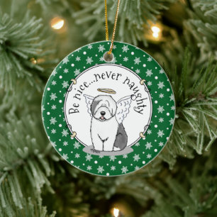 Ornamento De Cerâmica Belo Angel Old English Sheepdog (Cinza 1) - Bonito