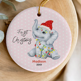 Ornamento De Cerâmica Belo bebê, primeiro elefante de Natal, rosa