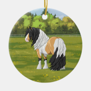 Ornamento De Cerâmica Belo Buckskin Pinto Gypsy Vanner Draft Horse