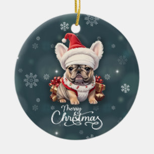 Ornamento De Cerâmica Belo Bulldog Francês Santa Hat Feliz Natal