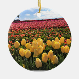 Ornamento De Cerâmica Belo Campo de Tulipas com Balão de Ar Quente, Oreg