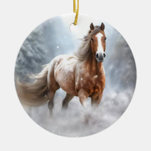 Ornamento De Cerâmica Belo Cavalo Appaloosa no Natal da Neve