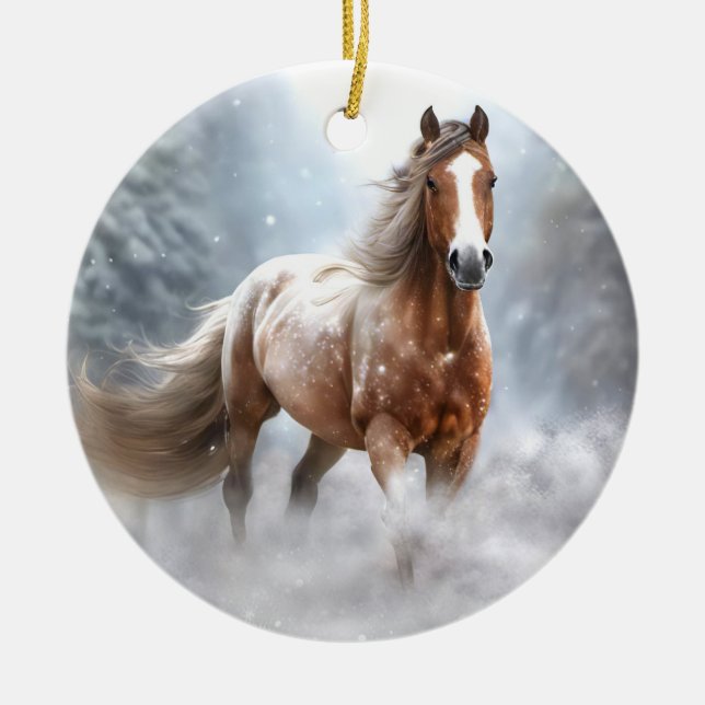 Ornamento De Cerâmica Belo Cavalo Appaloosa no Natal da Neve (Frente)