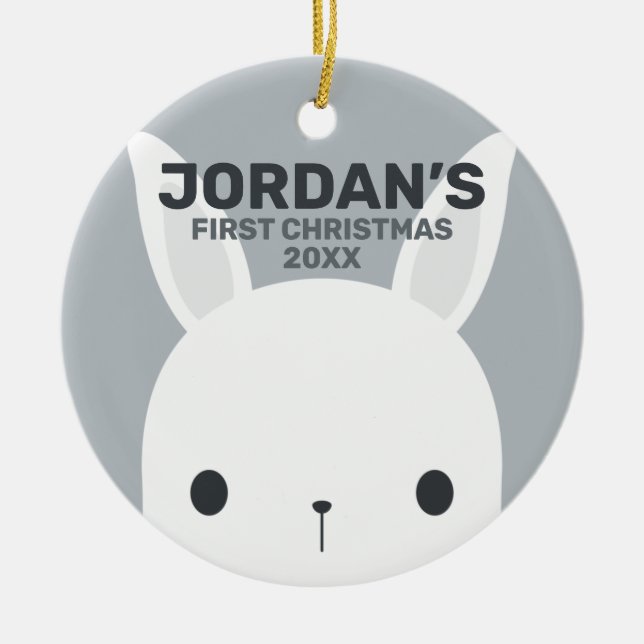 Ornamento De Cerâmica Belo Coelho Bonito Primeiro Natal (Frente)