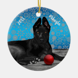 Ornamento De Cerâmica Belo German shepherd Puppy Natal