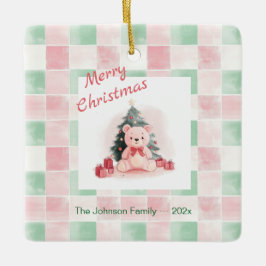 Ornamento De Cerâmica Belo Natal do Urso Rosa