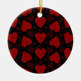 Ornamento De Cerâmica Belo padrão cardíaco vermelho em preto