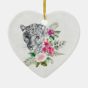 Ornamento De Cerâmica Belo retrato da cabeça-leopardo em Watercolor