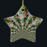 Ornamento De Cerâmica Belo rosa-boho, rosas vermelhas, floral-aquarela<br><div class="desc">Rosas românticas de cor vermelha e rosa contra uma cerca branca de piquete,  brilhando ao sol da noite. inspiração de uma viagem à Ilha Mackinac Michigan. pintura original de H Cooper.</div>