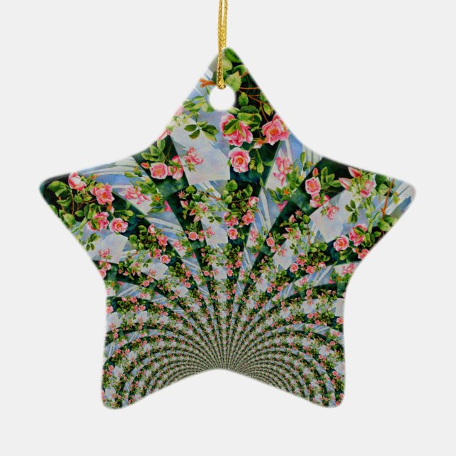 Ornamento De Cerâmica Belo rosa-boho, rosas vermelhas, floral-aquarela (Frente)