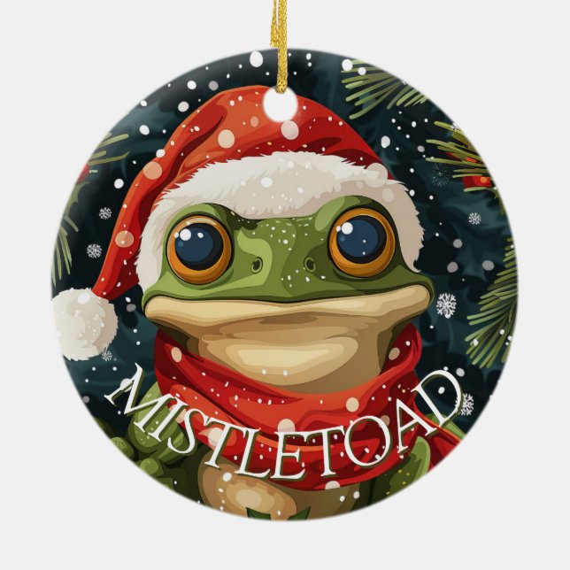 Ornamento De Cerâmica Belo Sapo de Natal Mistletoad em Santa Hat (Traseira)