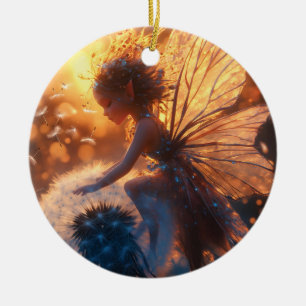 Ornamento De Cerâmica Belo Sol Fada com Dandelion