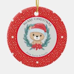 Ornamento De Cerâmica Belo Urso Vermelho Brancos Brancos Bonitos Feliz N