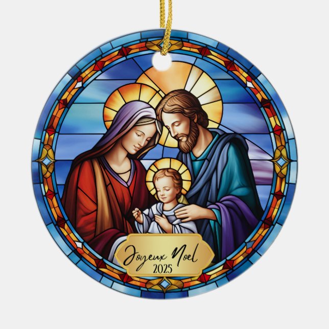 Ornamento De Cerâmica Belo Vidro Mantejado Joyeux Noel Jesus (Frente)