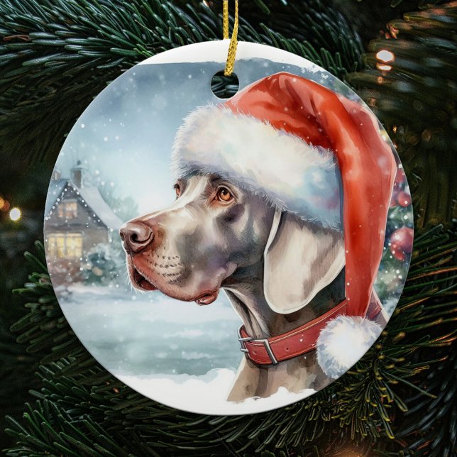 Ornamento De Cerâmica Belo Weimaraner Cachorro no inverno (Criador carregado)