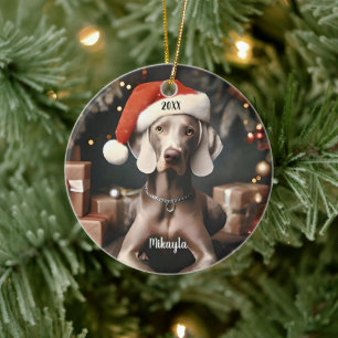 Ornamento De Cerâmica Belo Weimaraner no Natal
