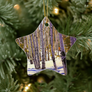 Ornamento De Cerâmica Belos Álamos de Inverno em Violeta Verde Azul Bran