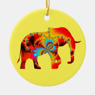 Ornamento De Cerâmica Bem-Estar Animal - Silhueta Elefante Fractal 1