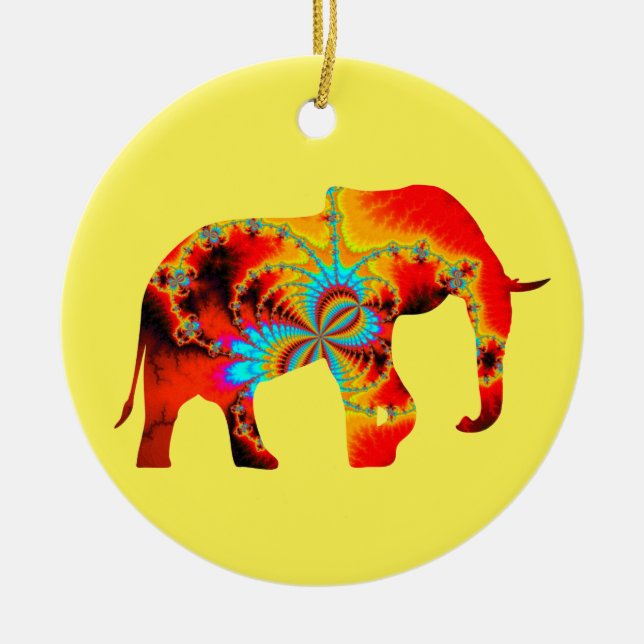 Ornamento De Cerâmica Bem-Estar Animal - Silhueta Elefante Fractal 1 (Frente)
