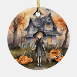 Ornamento De Cerâmica Bem-vinda Bruxa AI Geração de Adesivo de Halloween