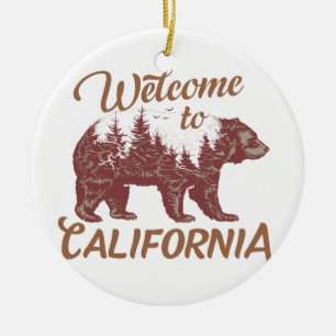 Ornamento De Cerâmica Bem-vindo ao Urso da Califórnia
