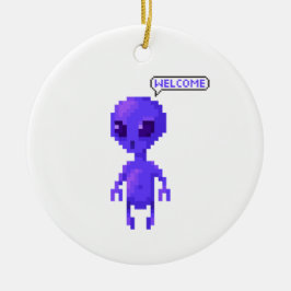 Ornamento De Cerâmica Bem-vindo Pixel Alien Gaming
