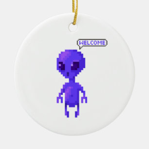 Ornamento De Cerâmica Bem-vindo Pixel Alien Gaming