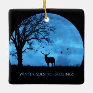 Ornamento De Cerâmica Bênçãos de Alce e Lua no Solstício de Inverno