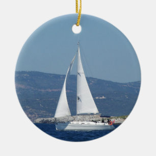 Ornamento De Cerâmica Beneteau branco Sloop