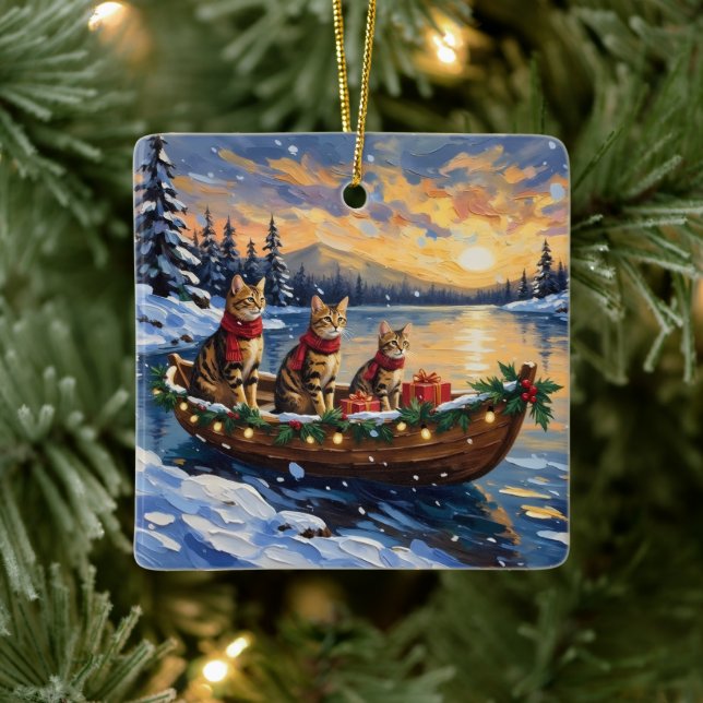 Ornamento De Cerâmica Bengal Cat Christmas Boat Holiday (Árvore)