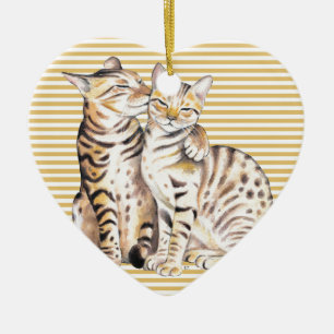 Ornamento De Cerâmica Bengala Cats Ochre Stripes