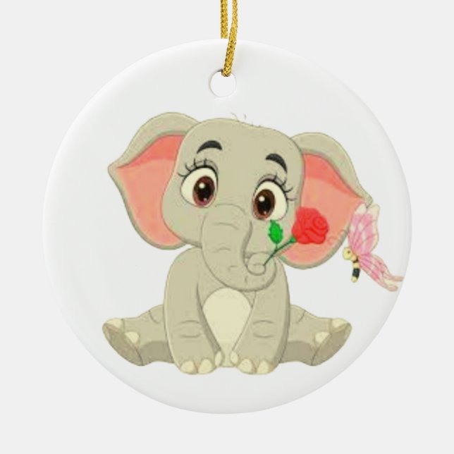 Ornamento De Cerâmica Benjamin O Elefante Com Um Rosa  (Frente)