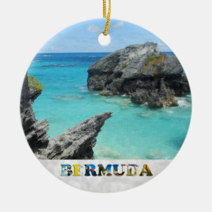 Ornamento De Cerâmica Bermudas Blue Ocean Rocky Beach Foto de Natal