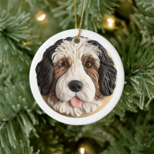 Ornamento De Cerâmica Bernedoodle Cachorro 3D Inspirado