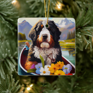 Ornamento De Cerâmica Bernedoodle em um Remo: Uma Aventura Cênica