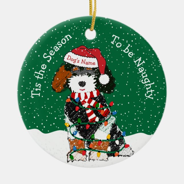 Ornamento De Cerâmica Bernedoodle Malvado Personalizado (Frente)