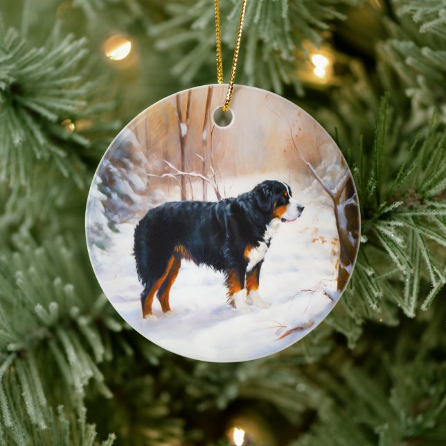Ornamento De Cerâmica Bernese Mountain Deixe Nevar Natal  (Árvore)
