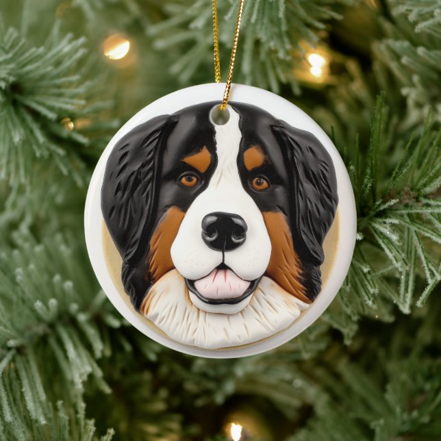 Ornamento De Cerâmica Bernese Mountain Dog 3D Inspirou (Árvore)