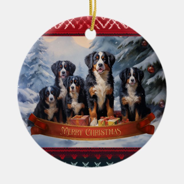 Ornamento De Cerâmica Bernese Mountain Dog Natal (Frente)