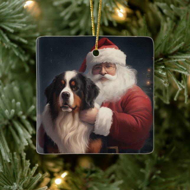 Ornamento De Cerâmica Bernese Mountain Dog Papai Noel Natal Festivo (Árvore)