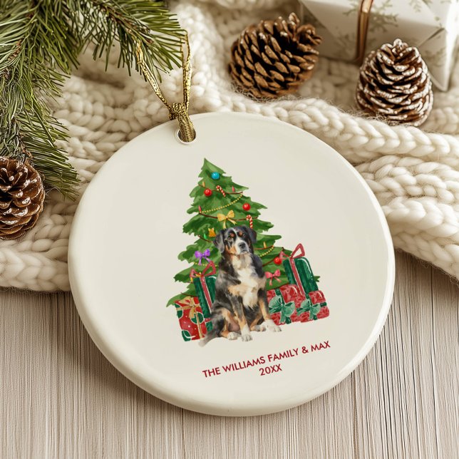 Ornamento De Cerâmica Bernese Mountain Dog Personalizou o Natal (Criador carregado)