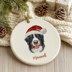Ornamento De Cerâmica Bernese Mountain Dog Personalizou o Natal