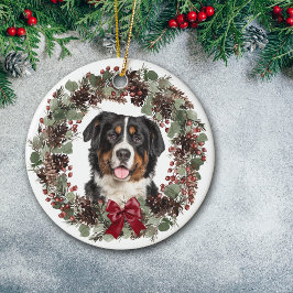 Ornamento De Cerâmica Bernese Mountain Dog Pinecone Wreath Personalizado