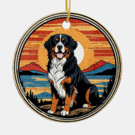 Ornamento De Cerâmica Bernese Mountain Dog Vintage Sunset