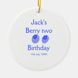 Ornamento De Cerâmica Berry two birthday blue berry add name date kids r