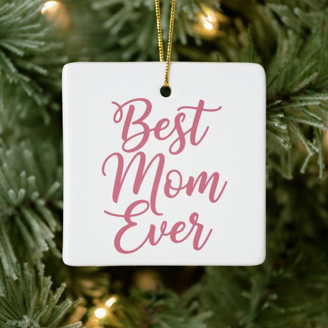 Ornamento De Cerâmica Best Mom Ever Custom Photo Christmas Keepsake Pink (Árvore)